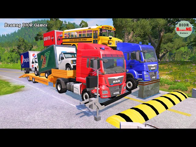 Double Flatbed Trailer Truck vs speed bumps|Busses vs speed bumps|Beamng Drive|1264