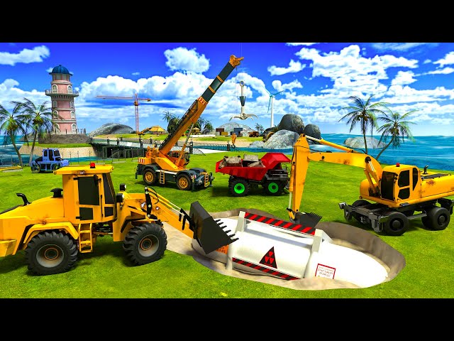 Construction Vehicles Secure a Mysterious Underground Object  Coastal Engineering 3D