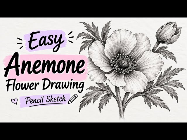 Easy Anemone Flower Drawing | Realistic Pencil Sketch 🌸✏️