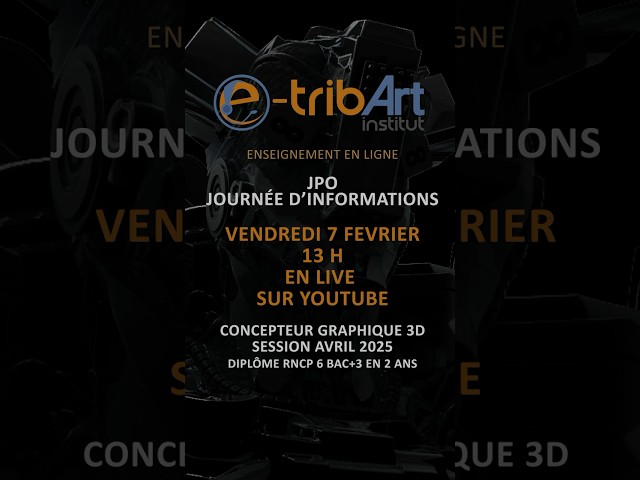 e tribArt - 3D Technical Art - Diplôme RNCP 6 BAC+3 - JPO en live Youtube Vendredi 7 février - 13 h
