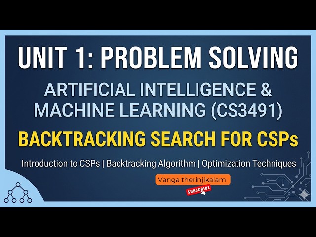 Artificial Intelligence Machine CS3491 Unit 1|Problem Solving || Backtracking Search for CSP