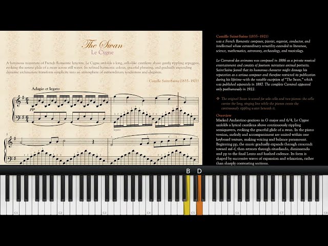 Saint-Saëns – Le Cygne “The Swan” | Easy Animated Piano Sheet Music Tutorial