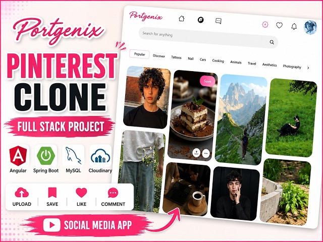 Portgenix - Pinterest Style Social Media App using Angular, Spring Boot & MySQL