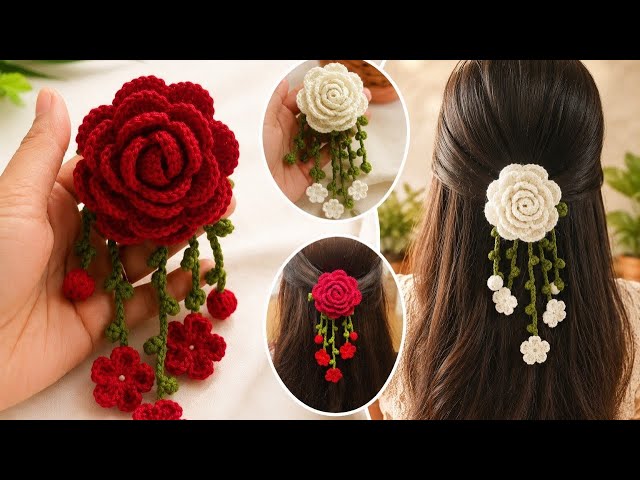 Crochet  Rose Hair Clip Tutorial |Easy Flower Hair Accessory(Beginner Friendly)