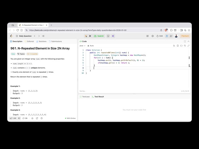 LeetCode Daily Question Solution | Find the Repeated N Times Element | 2nd January 2025
