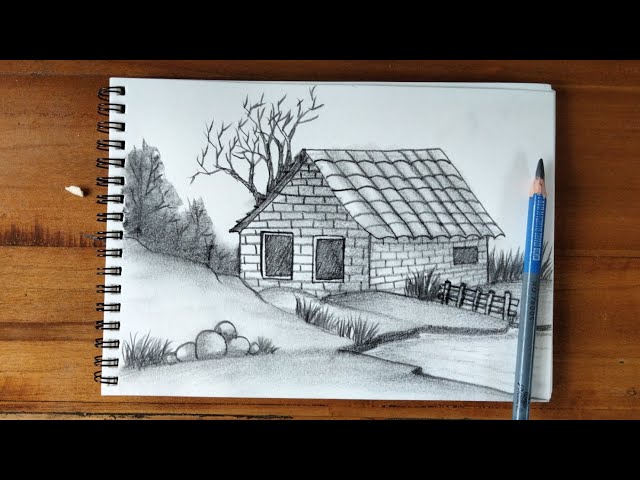 How to draw a Beautiful village Scenery step-by-step easy tutorial.