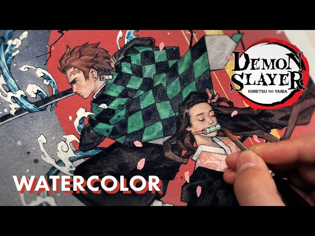 How I Painted Tanjiro & Nezuko from Demon Slayer (Sketch to Finish)