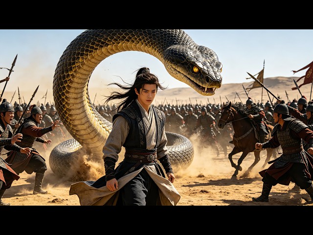 Kung Fu Movie! Kung Fu boy faces an army alone, summoning a giant python to clear his path!