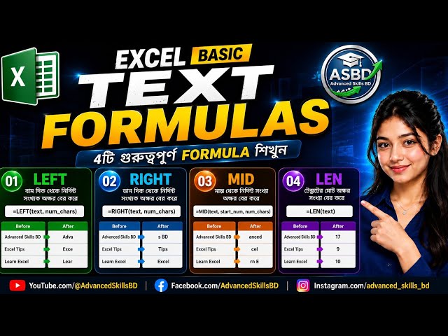 Excel TEXT Formulas LEFT, RIGHT, MID & LEN Explained, Excel Basic Tutorial #excel #learning #viral 