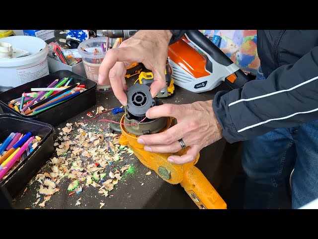 How to replace the line on an Ingco 20v battery powerd string trimmer step by step.