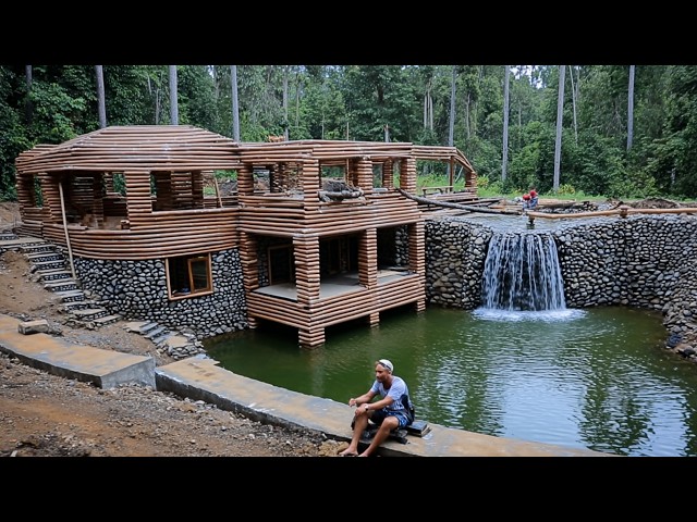 Man Builds LUXURY VILLA With Waterfall In The Wild | Start to Finish by @PrimitiveSkillsnet