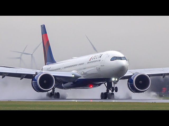 23 INCREDIBLE RAINY Landings & Takeoffs with MASSIVE Water Spray | Amsterdam Schiphol Plane Spotting
