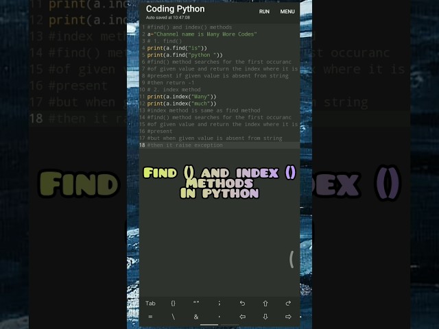 Find() & index() methods #day23 /Learn Python🐍 easly by shorts #part23 #coding #python #programming