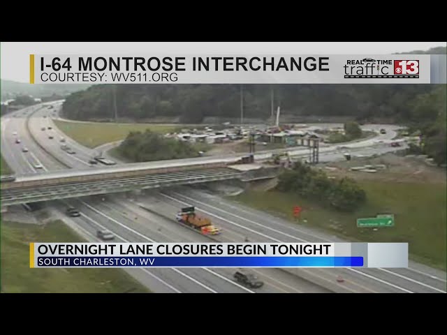 Road work to cause overnight I-64 closures near South Charleston
