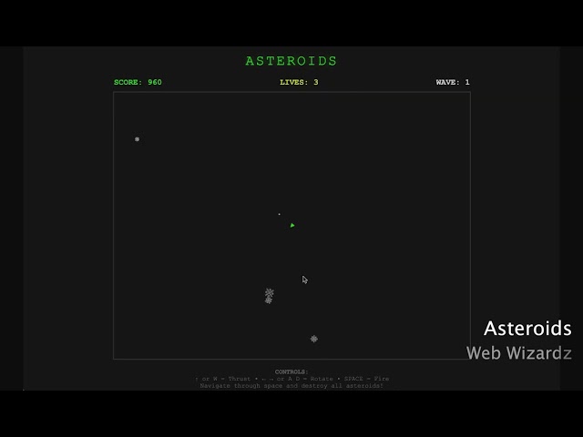 Web Wizardz  - Asteroids 2D Game (HTML, CSS, Javascript)