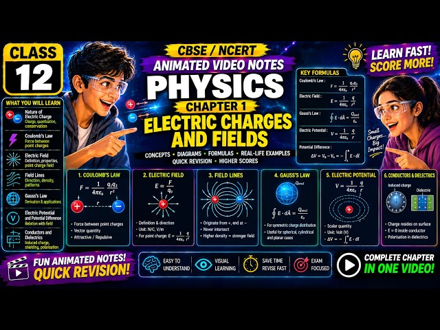 Learn Electric Charges and Fields in minutes | Class 12 Physics Chapter 1 | GAUSS'S LAW 🔮 ANIMATED 📚