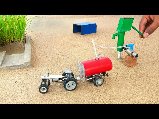 diy tractor mini hand pump water  tanker science project ||@KeepVilla