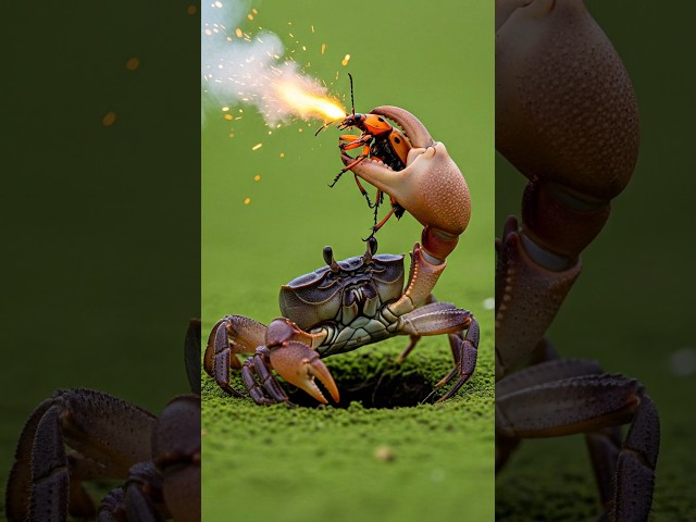 Bombardier Beetle's Fearsome Defense Against Giant Crabs #bombardier #crabs #insects