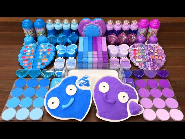 Blue vs Purple Slime Mixing | ASMR Glossy & Random Charms Mix