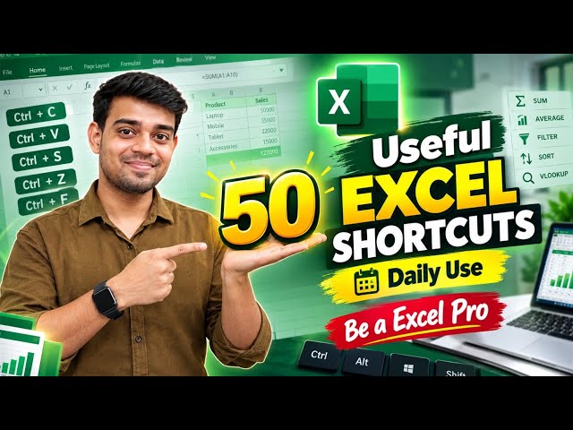 Top 50 Excel Shortcuts | Excel Shortcut Keys | Excel Tips & Tricks 🔥