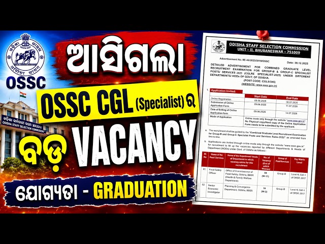 OSSC CGLRE 2026 Notification | OSSC CGLRE Notification 2026 | Know Full Details