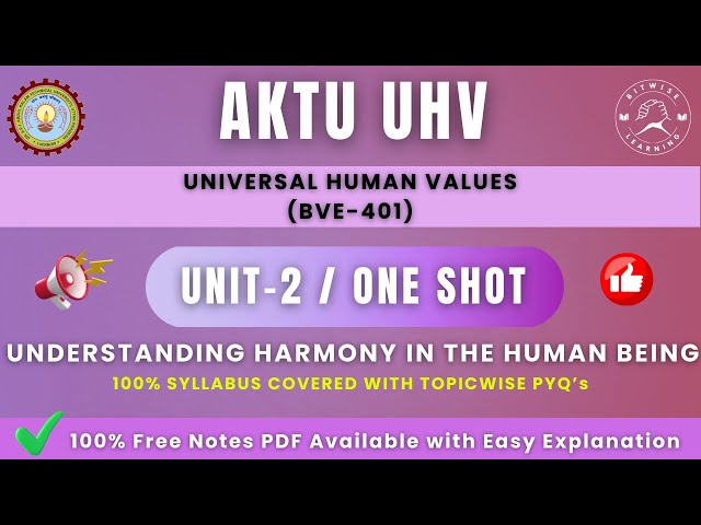 UHV Unit 2 | Understanding Harmony in the Human Being | One Shot | AKTU B.Tech CSE (BVE-401)