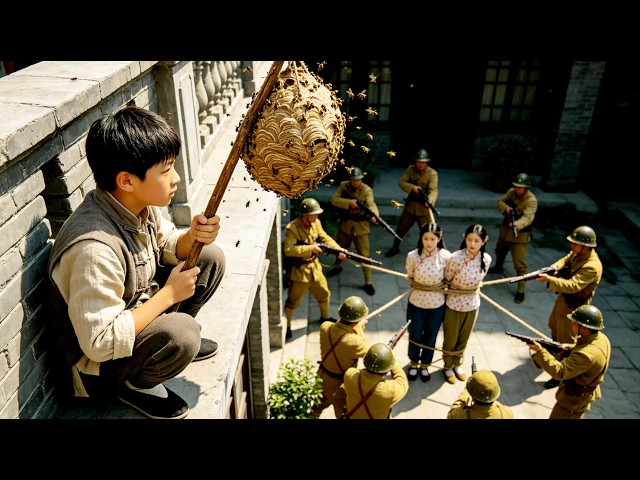 小男孩巧用蜂群襲擊日軍，殺的日軍措手不及，瞬秒日軍救出人質！#drama #kungfu #中国电视剧