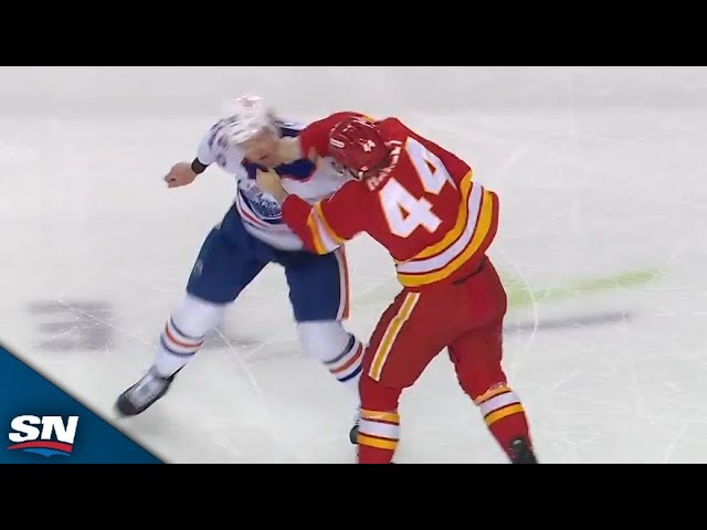 Oilers' Ty Emberson And Flames' Joel Hanley Drop Gloves For Spirited Tilt