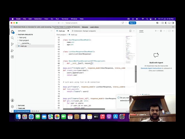 Handling the user exception, status code using in the rest apis