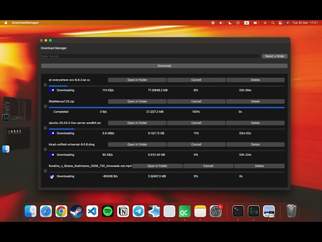 Project Demo: Multithreaded Download Manager (C++ / Qt)