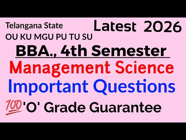 Management Science | Important Questions |  BBA., 4th Semester | OU KU MGU PU TU SU ‎