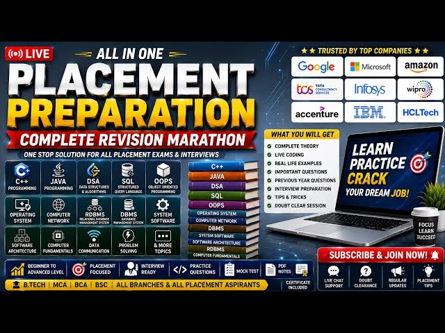 All in One Placement Preparation | C++ | Java | DSA | SQL | OOPS | OS | Complete Revision Marathon