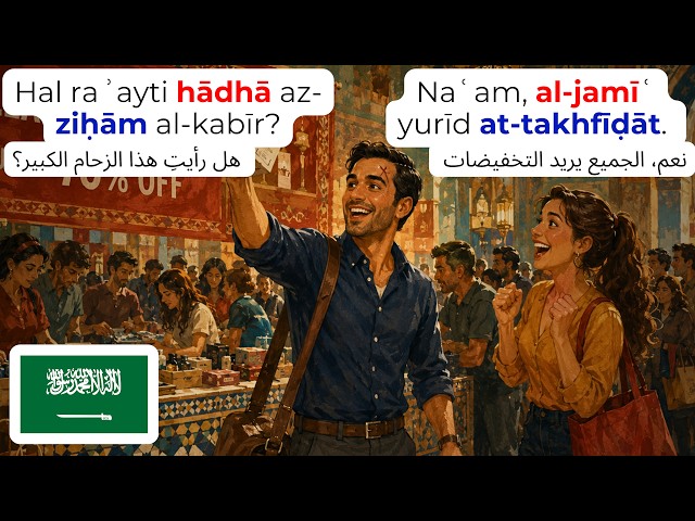 🇸🇦 وفّر يومياً بالكوبونات - 15 محادثة | A1-A2 | تعلم العربية