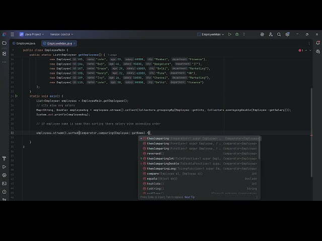 🔠 Java 8 Stream | Sort Employees by Name and Salary (Ascending Order)
