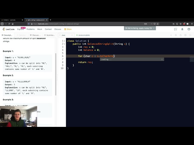 Leetcode Solution - 1221 Split a String in Balanced Strings