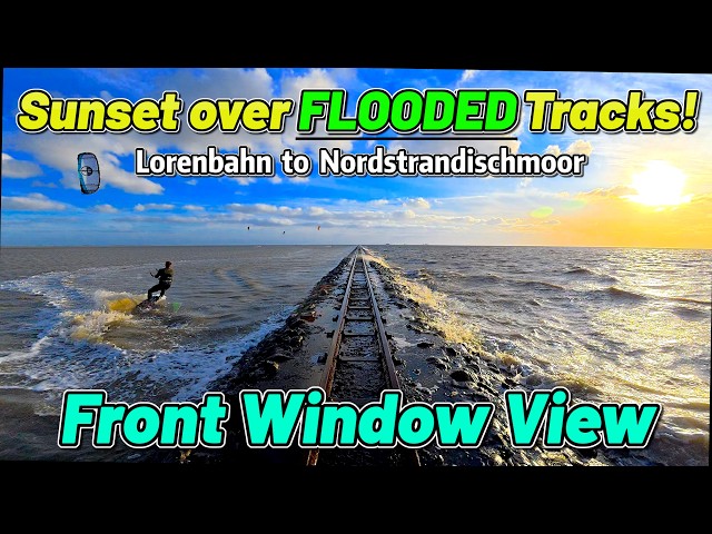 ⁴ᴷ⁶⁰ Sunset over FLOODED Tracks! | Nordstrandischmoor Lorenbahn Driver's View: Hallig-Bound