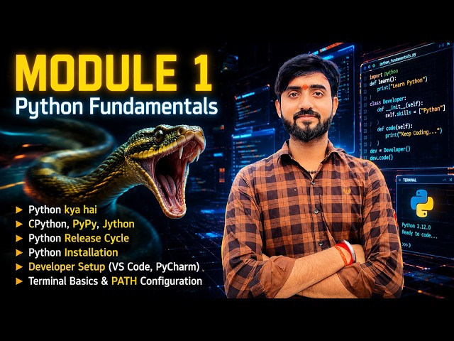 Python Full Course 2026 | Module 1 | Installation, VS Code, CPython, PyPy, Jython, Version & Term...