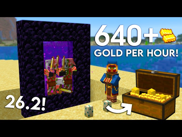 NEW UPDATED Minecraft Java 26.2 Gold Farm Tutorial | 640 Gold Ingots Per Hour