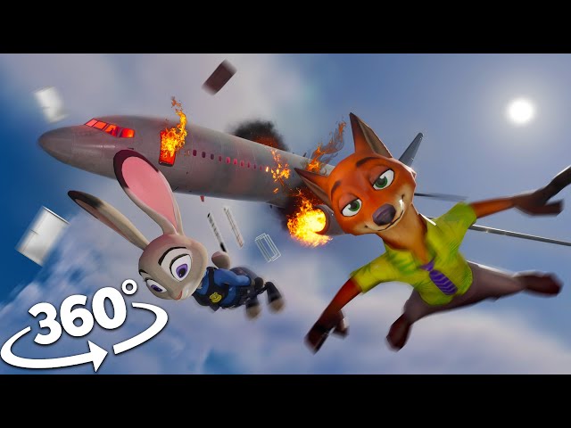 360° - Zootopia: Nick Wilde & Judy Hopps PLANE CRASH | VR 4K