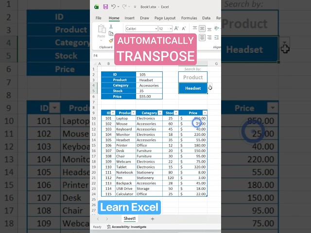 Excel XLOOKUP Trick: Automatically Transpose Data with a Dropdown #excel ##exceltips #exceltutorial