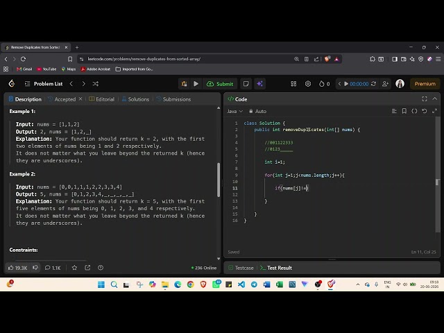 P1 :Two Pointer : Remove Duplicates from Sorted Array