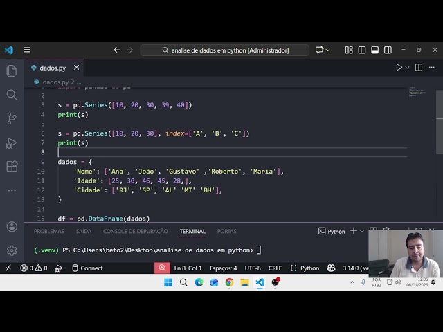 Correção de Erros em Código Python para Estruturas de Dados Pandas (DataFrame) vscode python