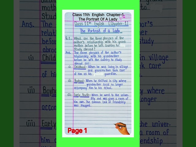 The portrait of a lady question answer. class 11 english chapter 1 question answer.