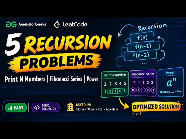 B1 - 5 Basic Recursion Problems| Print N Numbers, Fibonacci & Power | DSA for Beginners