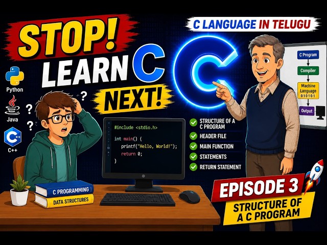 STOP! Before You Write C Code, Learn This First 😱 | C Program Structure in Telugu | Episode 3