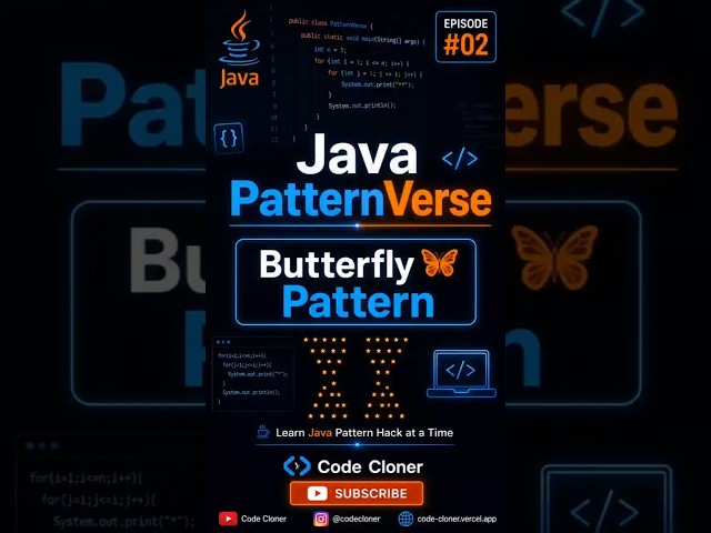 🦋 Butterfly Pattern in Java Easy to Advanced Pattern Printing | Java PatternVerse episode 2 |#shorts