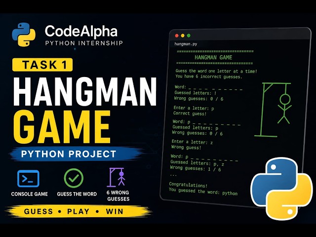 CodeAlpha Python Internship Task 1 | 🎮 Hangman Game | 💻 Python Project