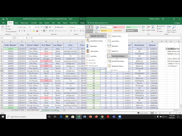 Excel - Datasets & Tables - Part C: Conditional Formatting