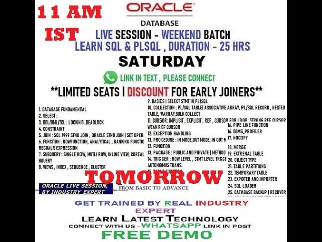 ORACLE NEW SESSION -WEEKEND - COURSE CONTENTS