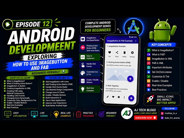 🚀 Episode 12: Android Development – How to use Image Button and FAB | Explained for Beginners